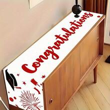 1pc Multi-Color Graduation Table Runner, Congrats Grad Table Flag With Grad Cap & Stars, Graduation Party Table Decor, Tablecloth Suitable For Graduation Ceremony, Banquet, Dining Table, Entryway Table, Celebration Events - Multicolor - View 3