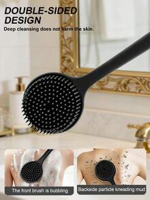 J·FOCUS 3pcs Silicone Bath Brush Set, Long Handle Back Scrubber And Cleaning Pad, Essential For Shower And Skincare - View 3