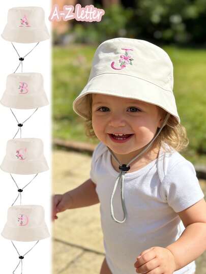 1pc 26 Letter Toddler & Kids Bucket Hat, Sun Protection Hat, Outdoor Sports Cap,Camping Hat, Adjustable Drawstring, Portable, Suitable For School, Sports, Outdoor Activities, Spring/Summer