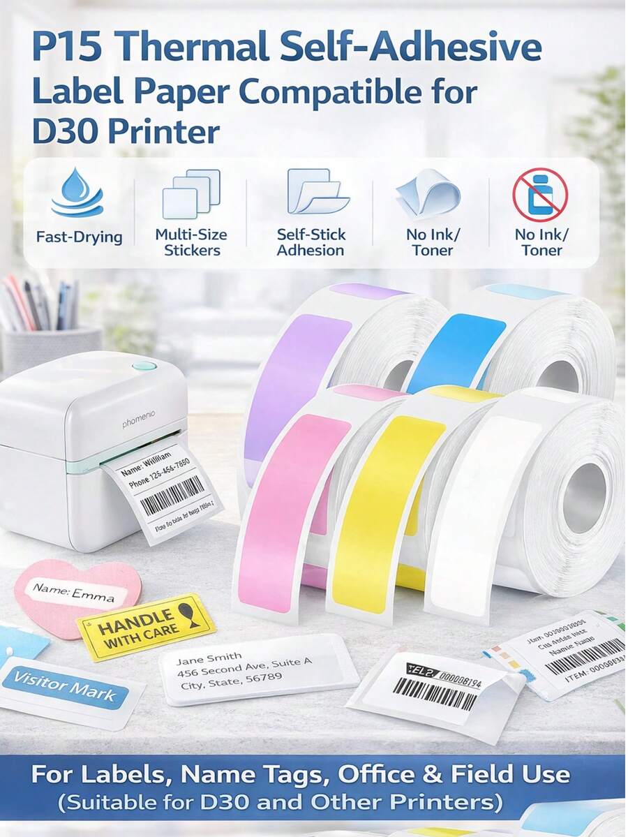 Băng nhãn nhiệt tương thích với máy in nhiệt P15/D30/D32/D35/L11, nhãn mã màu có keo dính dạng cuộn dành cho máy in nhiệt - Thích hợp cho các thiết bị in nhãn P15/D30/D32/D35/L11