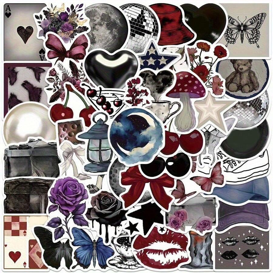 50 miếng dán graffiti hình cô gái đen trắng phong cách Y2K, thích hợp để tự trang trí bình nước, laptop, sổ tay, điện thoại, hành lý, tủ lạnh, hộp đựng đồ, v.v. - D - Xem 1