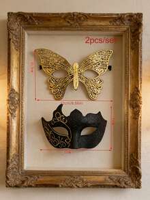 Set de 2 máscaras de pareja de alta gama con diseño de mariposa para fiesta de carnaval veneciana, máscaras de plástico negro con brillo dorado para Halloween y carnaval - Multicolor - Ver 7