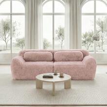 Two-Seater Sofa, Soft Fabric Upholstery, Modular Design Without A Frame, Can Be Combined As Desired, With Cushions. High-Resilience Soft Foam, Non-Slip Base, Ideal For The Living Room, Bedroom, Office, Etc. - 珊瑚橙 - 查看 2