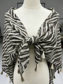 1pc Women's Casual Striped Pattern Tassel Lightweight Scarf, Spring/Summer - Multicolor - View 2