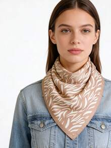 1条90*90厘米方形真丝方巾，女士斜纹真丝韩式简约条纹，可作领巾、头巾、时尚头饰、披肩、围巾 - 彩色 - 查看 2