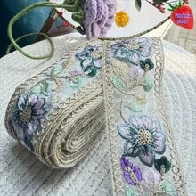 36英寸/72英寸宽：2.17英寸彩色蕾丝花边，手工蕾丝，太极旗袍，窗帘蕾丝，编织丝带配件，蕾丝刺绣包，尺寸可自由定制，蕾丝节日礼物，蕾丝缎带，礼品包装，蕾丝DIY工艺材料，窗帘边缘缝纫配件 - 紫色 - 查看 4