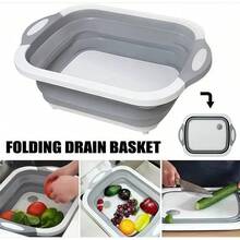 1 pièce Planche à découper pliante multifonctionnelle, 30*40 cm, planche à découper avec trou d'écoulement pour usage domestique, peut être utilisée comme planche à découper pour le barbecue, le lavage des fruits, légumes et viandes, convient pour la cuisine à la maison, le pique-nique en plein air, le camping et la cuisson - gris - Gris - Voir 2