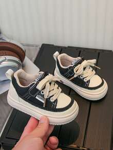 Sepatu Sneaker Kasual Anti Selip Sol Lembut Baru untuk Balita, Cocok untuk Musim Semi/Gugur, Sepatu Olahraga Anak Serbaguna - Hitam - View 1