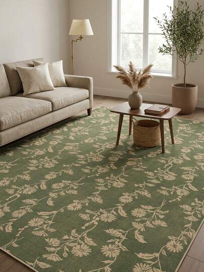 1pc Modern Elegant Floral Print Soft Faux Wool Area Rug/Carpet/Bath Mat/Door Mat/Runner, Suitable For Bathroom, Kitchen, Entryway, Hallway, Bedroom, Living Room, Machine Washable 100% Polyester, Home Decor