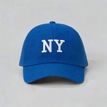 1顶男女通用刺绣纽约水洗棒球帽，弯帽檐，可调节户外休闲棒球帽 - NY - 查看 3