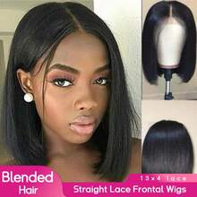 PQL 12Inch Bob Wig, 8-16 Inch Straight Brazilian Virgin Hair Lace Frontal Wigs Glueless Human Blended Hair Wig| 4*4 5*5 13x4 High Definition Lace Front Wig, Pre-Plucked And Trimmed, 200% Density, Plug And Play, Natural Black Heat Resistant Synthetic Fiber Blend Human Hair Wig, For Women - Natural & Black - View 2