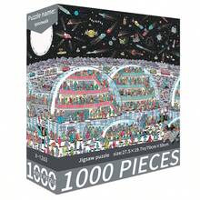 1000片拼图玩具，尺寸70厘米*50厘米，油画风景卡通图案，成人减压，装饰艺术品，适合万圣节、圣诞节、生日礼物 - 彩色 - 查看 7