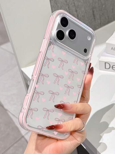 Fashionable Phone Case, Cute Jelly Core Contrast Color Transparent Bow Heart Phone Case, Minimalist Transparent Shock-Proof/Scratch-Resistant Protective Cover For IPhone 17 Pro Max/17/17 Pro/Air/15/15 Pro/15 Pro Max/14/14 Plus/15 Plus/13/13 Pro/13 Pro Max/12/12 Pro/12 Pro Max/11/11 Pro Max Soft Case