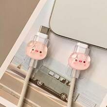 2pcs Cute Transparent Pig Design Data Cable Protector, 20W Universal Type-C Android Gift - Multicolor - View 5