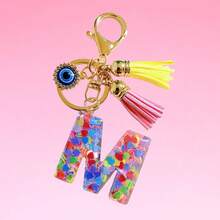 1pc Bohemian Evil Eye Resin A-Z Letter Keychain, Cute Heart Sequin Epoxy Letter Keyring Decoration Accessory, Unisex Fashion Minimalist Accessory For Wallet, Backpack, Car, Suitable For Daily Travel, Holiday Gift For Friends - Color - View 20