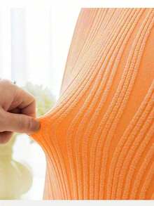 1pc Elegant Wave Pattern Jacquard Chair Cover, High-End Home Use, Suitable For Various Occasions - Orange - View 3