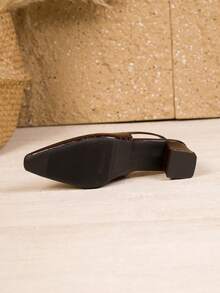 1 đôi sandal cao gót mũi nhọn đế dày, kiểu dáng thời trang tuổi teen, chất liệu giả da cá sấu, thích hợp cho tiệc tùng, dạ hội, đám cưới, đi làm thoải mái, màu nâu, kiểu dáng trang trọng. - màu nâu - Xem 9