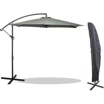 3m Cantilever Banana Parasol + WEATHERPROOF COVER - Hanging Parasol With Crank Handle