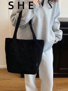 新款韩版优雅大容量多功能休闲复古女式单肩包，通勤手提包 - 黑色 - 查看 4