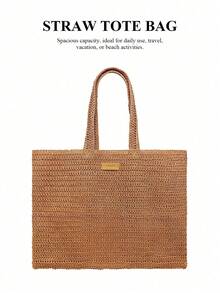 Burberry Fashion Brown Woven Bag, Goddess Style Raffia Handbag, New Large Capacity Cosmetic Bag - Caramel Color - View 3
