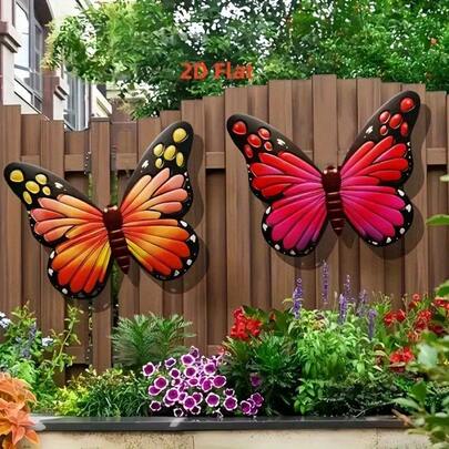 2 件装大型蝴蝶墙饰 - 全新亚克力悬挂装饰品，适用于室内/室外花园/农舍客厅 - 昆虫和自然爱好者的理想乔迁礼物 - 无需用电，易于安装，自带背胶。