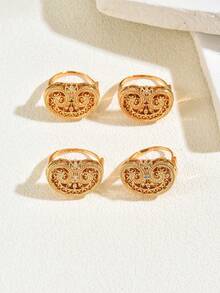 1枚铜镶嵌氧化锆镂空纹理可调节戒指，日常佩戴及节日礼物，女士之选 - 彩色 - 查看 2