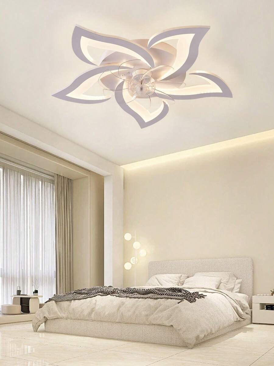 Stylish White Ceiling Fan Light With 5 Petal Blades, Dimmable Lighting & Adjustable Fan Speed For Home - one-size - View 1