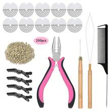 A Combination Of 200 Miniature Silicone Ring Hair Extensions, Including Multifunctional Pink Pliers, Bead Piercers, Crochet Hooks, Pointed Tail Combs, Hair Clips, And Insulation Pads. - View 3