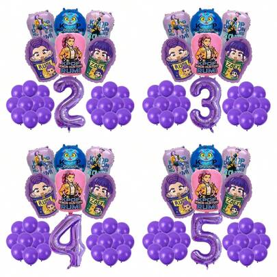 Purple Latex Flower Bouquet, Number Balloons, Foil Balloons, Cool Girl Theme, Birthday Balloon Decoration Set, Music Girl, Number Foil Balloons, Children's Birthday Party Supplies, Gift, Gift Decoration