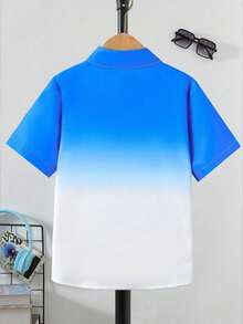 男童休闲渐变色校服运动Polo衫，儿童百搭舒适度假上衣 - 藍色 - 查看 3