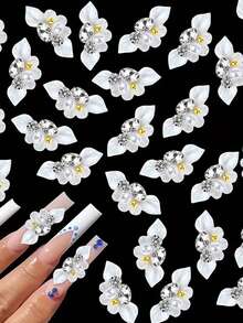 10件套珍珠水钻3D立体花朵美甲装饰套装 - 优雅美甲配件，适合女士和女孩 - 彩色 - 查看 3