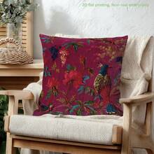 1pc Burgundy Hummingbird & Floral Print Pillow Cover [No Pillow Insert], 17.7*17.7in(45*45cm), [Single-Sided Printing], Made Of Polyester, Vintage European Style Cushion Cover For Sofa, Bed, Living Room, Bedroom, Car, Office, Hotel Decoration, Suitable For All Seasons, Perfect Gift For Family And Friends - Multicolor - View 6