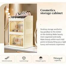 New Foldable Makeup Box, Cosmetic Storage Box, Drawer-Style Desktop Storage Cabinet, Dressing Table Storage Box, Large Capacity, Ideal Gift For Halloween And Thanksgiving. - Apricot 3 Layers - View 8