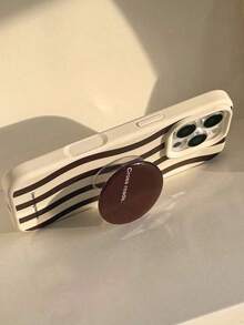 1pc Retro Brown English Round Expandable Foldable Slouchy Phone Holder, Compatible With Apple, Minimalist Aesthetic Adhesive Stand - Multicolor - View 8