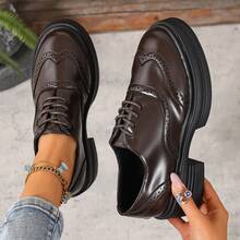 最新款女士布洛克鞋，百搭厚底休闲鞋，时尚女鞋 - 棕色 - 查看 14