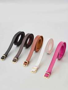 KIT 3-4-5 Women's Belt VALEY Gold Metal Synthetic Leather Minimalist Fashion Blogger Unisex Daily Use Simple Casual 2024 Popularity Beautiful Season Black White Brown Caramel Pink Current Size Stitched Occasional Versatile Decorative Vintage - 套件 5 件 - 查看 1