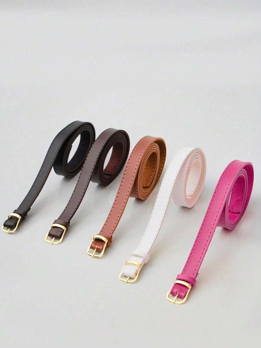 KIT 3-4-5 Women's Belt VALEY Gold Metal Synthetic Leather Minimalist Fashion Blogger Unisex Daily Use Simple Casual 2024 Popularity Beautiful Season Black White Brown Caramel Pink Current Size Stitched Occasional Versatile Decorative Vintage - 套件 5 件 - 查看 1