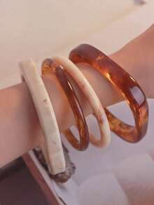 四件套优雅复古手链，时尚简约设计，适合休闲佩戴，女士时尚饰品，亚克力材质，无电镀，无镶嵌，适合全年日常及派对场合佩戴。 - 棕色 - 查看 3