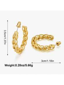 Retro Woven Textured Hoop Earrings, Metallic High-End Fashionable Versatile Earrings - Multicolor - View 3