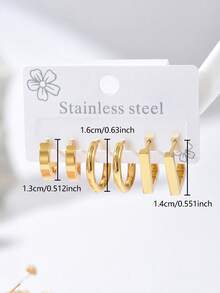 6pcs/Set Retro Geometric Round & Square Hoop Earrings Set, Versatile Daily Wear For Women - Multi-color a - View 4