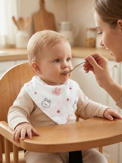 TDHD 5 قطع/7 قطع مجموعة مريلة مثلثة للأطفال حديثي الولادة مطبوعة برسوم كرتونية، من 4 طبقات من القماش الشبكي الناعم والماص والقابل للتنفس لمنع البزق، مناسبة للتسنين والبزق، ذات قاعدة بيضاء مطبوعة