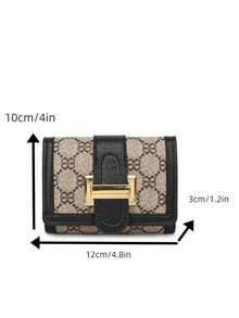 Women's Tri-Fold Flap Closure Short Black Floral Print Classic Multi-Card Holder Anti-Scan Bank/ID Card Vintage Style Compact Wallet - Nâu 4 - Xem 2