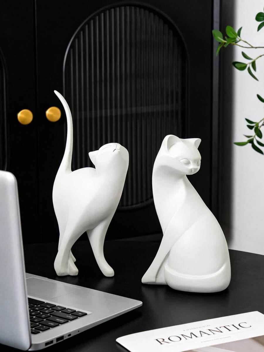简约白色抽象猫雕塑,现代树脂宠物爱好者摆件,优雅家居装饰,适用于客厅、办公桌、卧室书架、玄关、咖啡桌,是送给爱猫人士、动物爱好者的理想礼物,也是乔迁、生日、波西米亚风格装饰艺术品。 - A - 查看 1