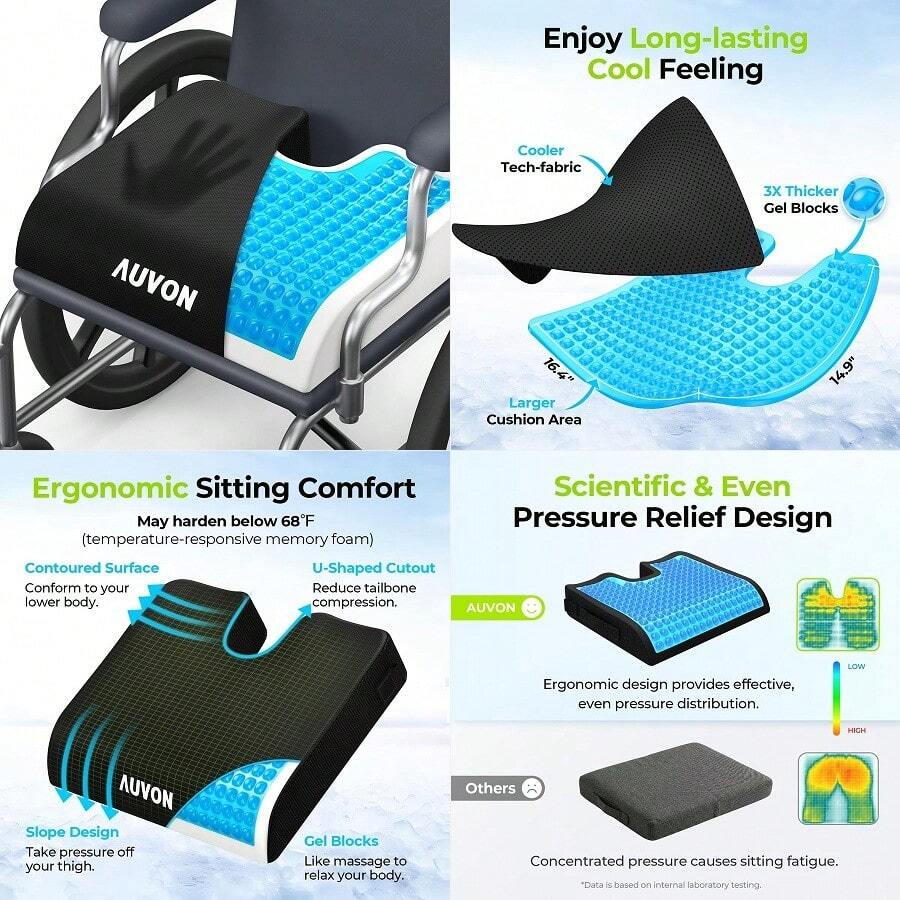 Gel Wheelchair Seat Cushion, Relieve Sciatica, Back, Coccyx, Pressure Sore And Ulcer Pain, Refreshing Ergonomic Chair Cushion With Waterproof Silk Fabric, AntiSlip Cover - B0C58L3G91 - 查看 1