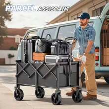 330-650 Lbs Large Capacity Camping Shopping Cart, All-Terrain Folding Handcart, Multi-Functional Camping, Gardening, Beach Shopping Portable Cart, Black Gardening Tool Storage Rack, Sturdy Design, Durable Tire Construction, Heavy-Duty Practical Vehicle. - 450磅(標準) - 查看 3