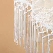 1pc New Crochet Tassel Triangular Shawl, Fashionable Elegant Cheongsam Bridal Gown, Suitable For Wedding, Party, Halloween, Christmas, Valentine's Day, And Everyday Wear - White - View 4