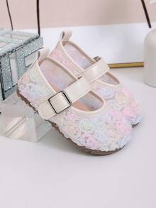 新款夏季凉鞋，玫瑰花时尚平底鞋，公主风舒适柔软女童鞋 - 粉色 - 查看 6