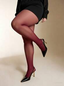 1 đôi tất dài màu đỏ tía cỡ lớn, tất mỏng gợi cảm để mặc hàng ngày. - Màu Đỏ Sâu - Xem 2