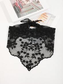 1pc Elegant Women's Black/Lotus Pink Lace Floral Neckerchief, Suitable For Daily Wear,Scarf,Beach,Holiday - Multicolor - View 1