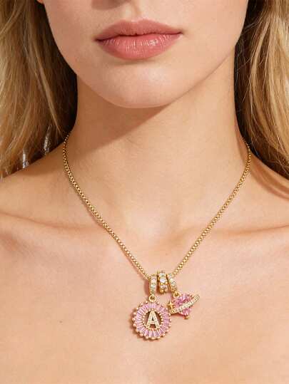 1 Chiếc - Bộ dây chuyền hình hoa băng đường đính đá Zirconia mạ đồng, tinh tế, gồm 26 chữ cái tiếng Anh hình trái tim, thích hợp cho phụ nữ đeo hàng ngày hoặc làm quà tặng trong các dịp lễ hội và tiệc tùng!